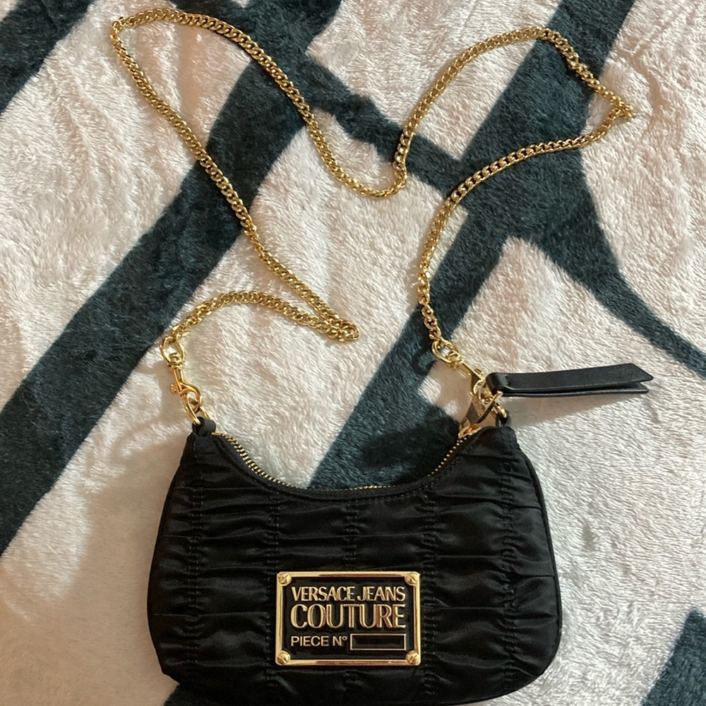 Versace Jeans Collection Black and Gold Mini Bag with Quilted Design